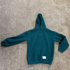 COMFRT Teal Alpine Affirmations Hoodie Sweatshirt ripped collar